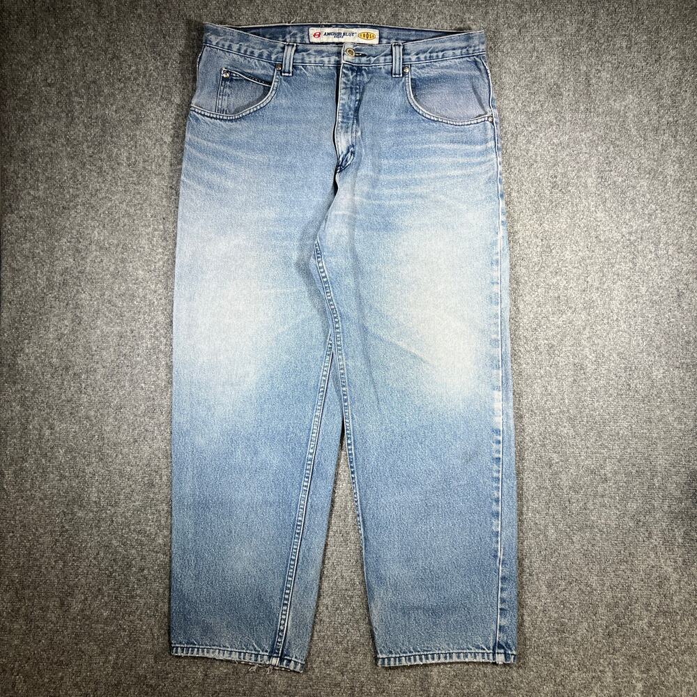 Y2K Baggy Anchor Blue Loose 1005 Jeans 38x30 Light Wash Denim